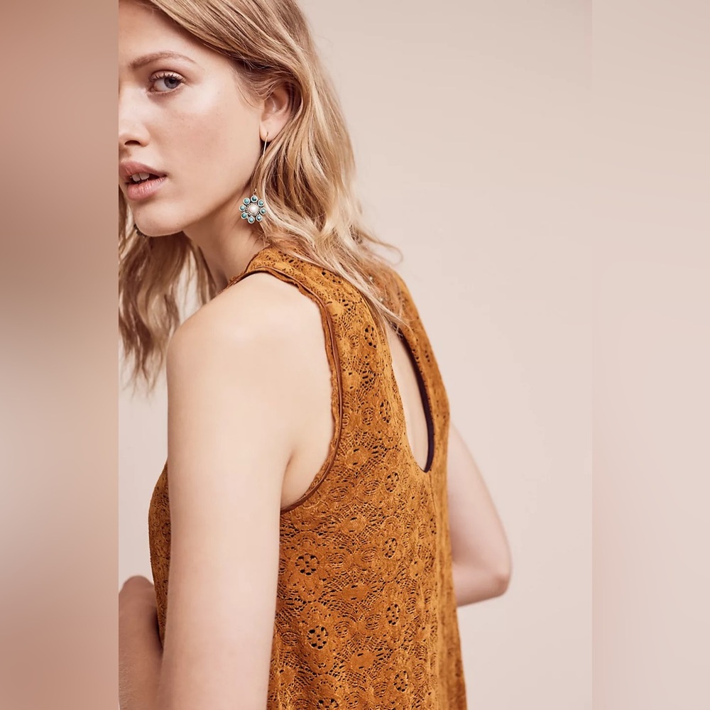 Maeve Mustard Lace Mini Dress - Picture 3 of 8
